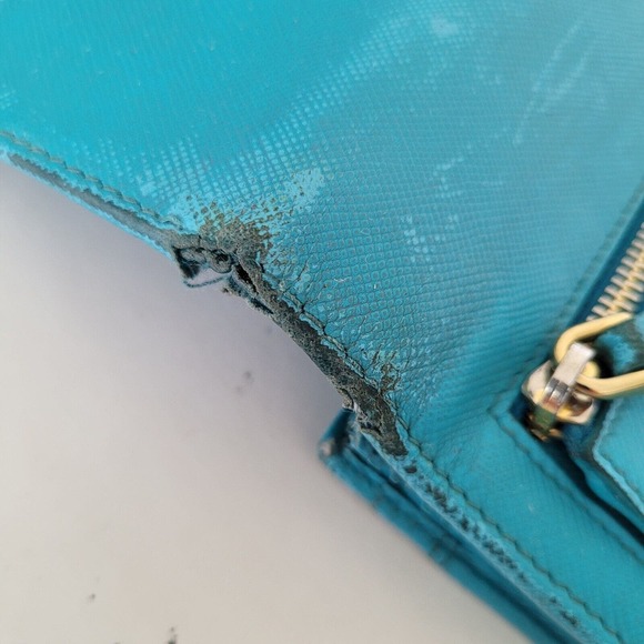 PRADA Authentic Vintage Blue Ssffiano Leather Logo Wallet Envelope Large Fair - Picture 14 of 14